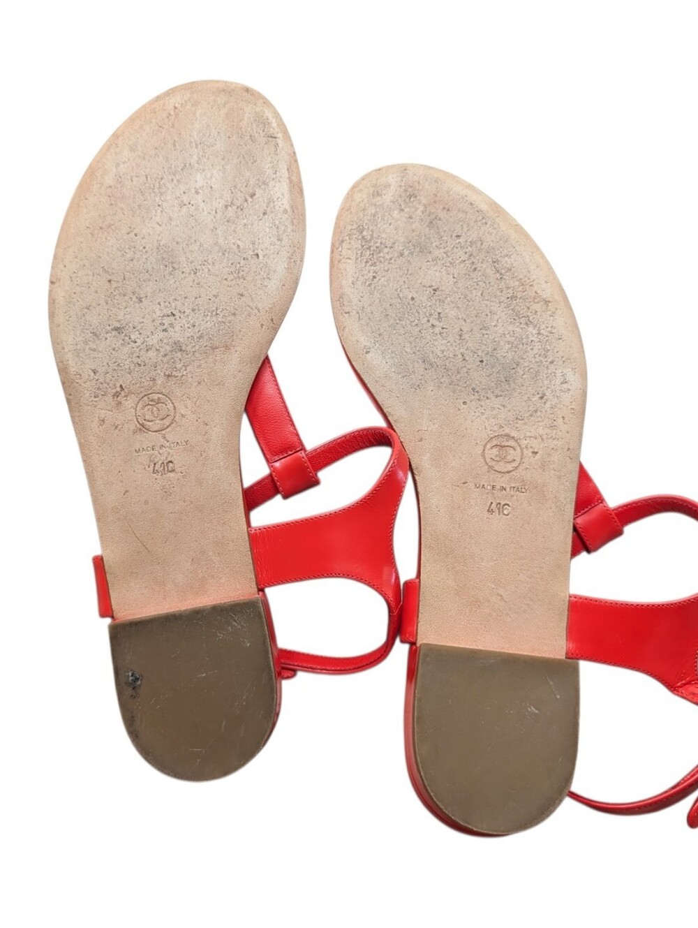Chanel Red "CHANEL" Logo Slingback T-Strap Thong Sandals Size EU 41 - Picture 15 of 15